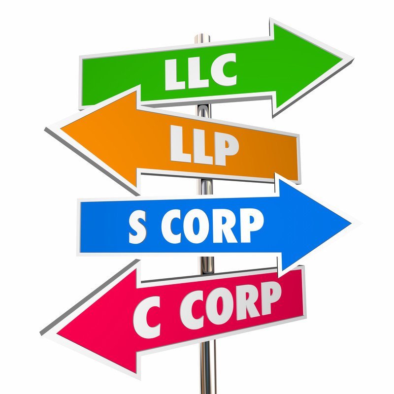 Business structure comparison chart showing LLC, S-Corp, C-Corp, and DBA differences